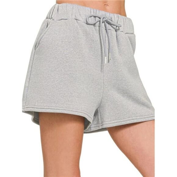 Zenana Fleece Drawstring Short Pants With Pockets - Picture 1 of 3